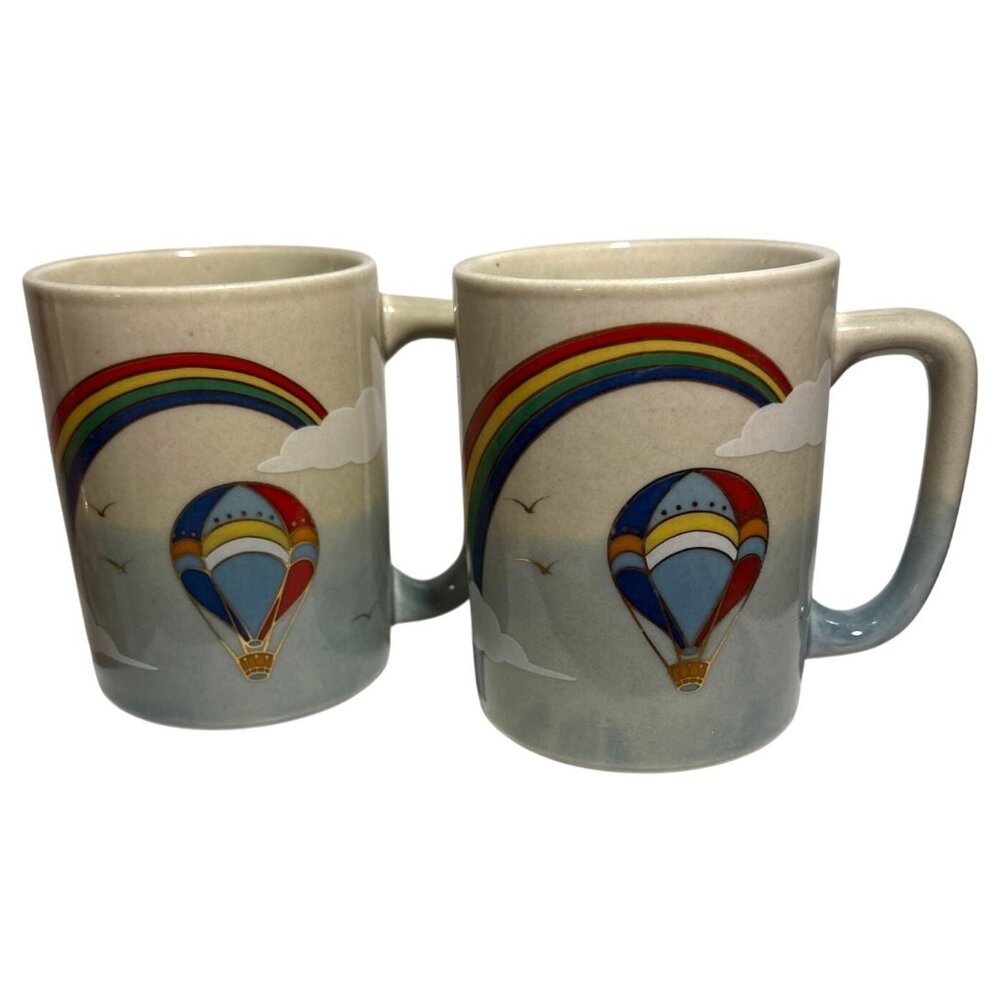 Otagiri Mugs Rainbow Hot Air Balloon Japan Ceramic Cups Pride Set of 2 Vintage